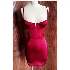 Red satin mini dress
